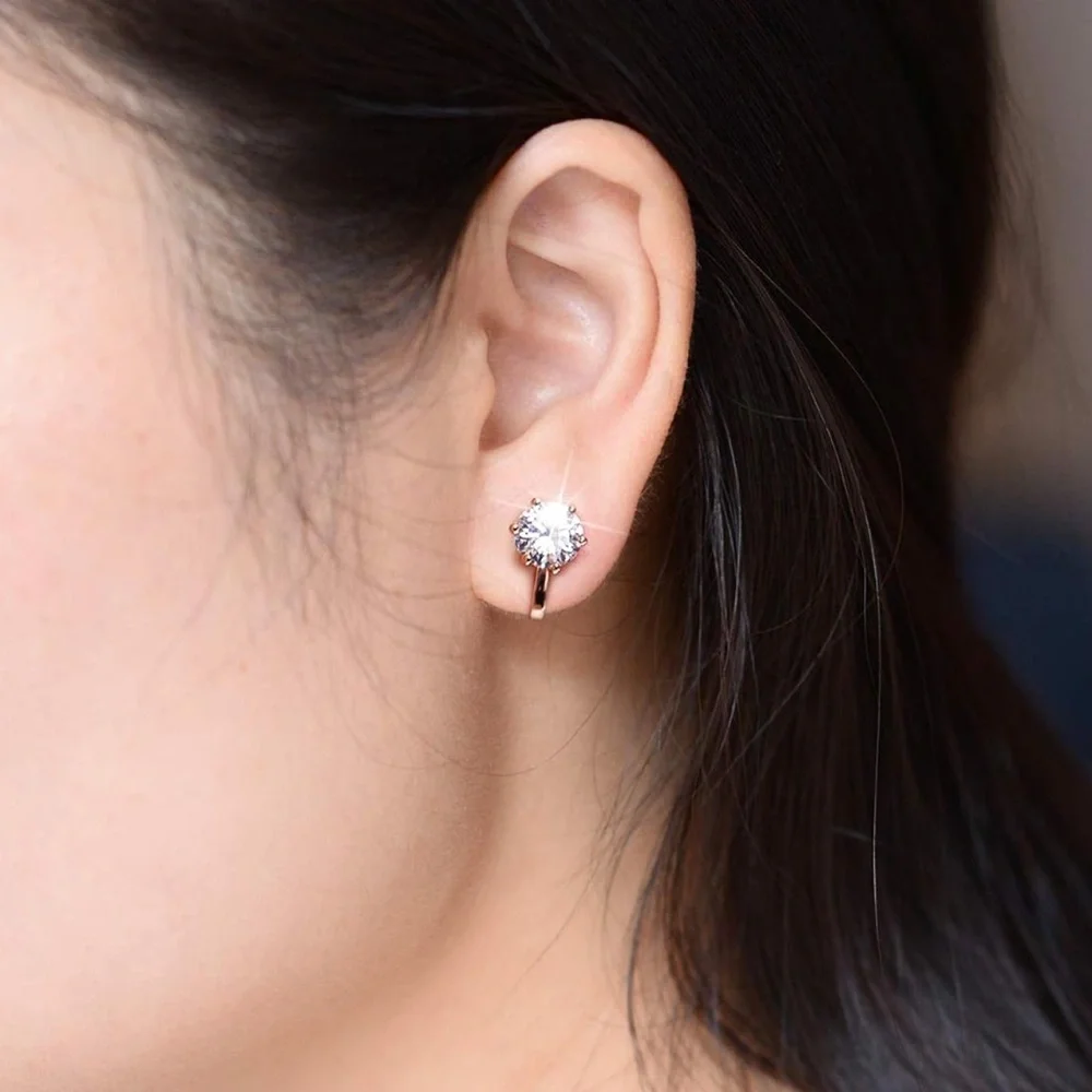 Rose Gold and Crystal Clip-On Earrings - Picture 3 of 7